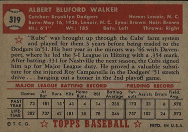 1952 Topps #319 Al Walker Back