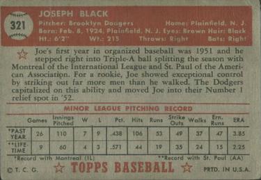 1952 Topps #321 Joe Black Back