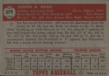 1952 Topps #379 Joe Rossi Back