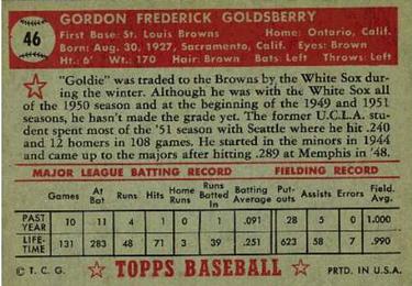 1952 Topps #46 Gordon Goldsberry Back