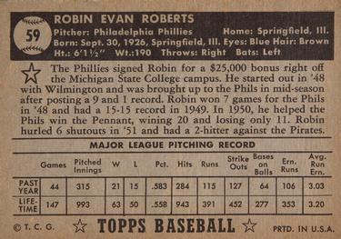 1952 Topps #59 Robin Roberts Back