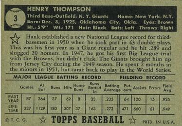 1952 Topps #3 Hank Thompson Back