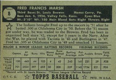 1952 Topps #8 Fred Marsh Back