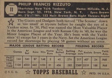 1952 Topps #11 Phil Rizzuto Back