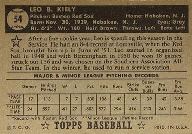1952 Topps #54 Leo Kiely Back