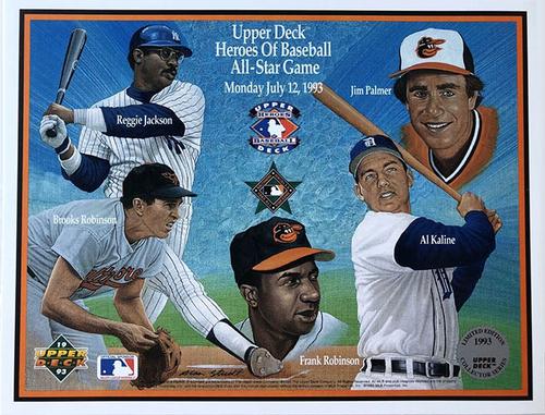 1993 Upper Deck Heroes of Baseball Sheets #NNO Reggie Jackson / Brooks Robinson / Frank Robinson / Al Kaline / Jim Palmer Front