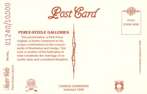 1992 Perez-Steele Master Works Postcards #5 Charlie Gehringer Back