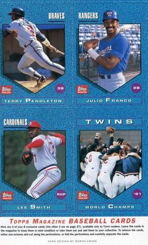 1992 Topps Magazine - Panels #TM 69-72 Terry Pendleton / Julio Franco / Lee Smith / Minnesota Twins '91 World Champs Front
