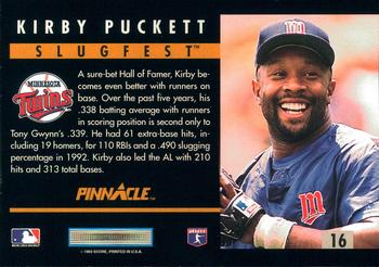 1993 Pinnacle - Slugfest #16 Kirby Puckett  Back
