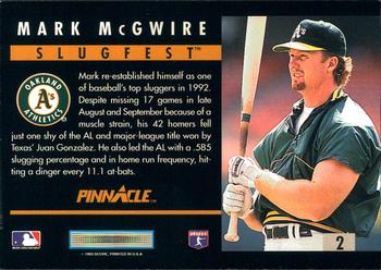1993 Pinnacle - Slugfest #2 Mark McGwire Back
