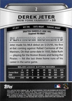 2010 Bowman Platinum #2 Derek Jeter  Back