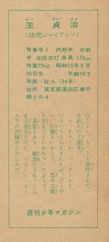 1959 Shukan Shonen Magazine Bromides (JBR 61) #NNO Sadaharu Oh Back