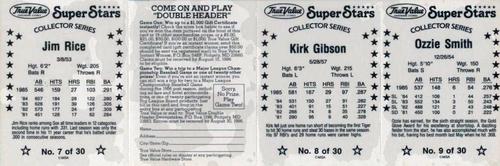 1986 True Value - Panels #7-9 Jim Rice / Kirk Gibson / Ozzie Smith Back