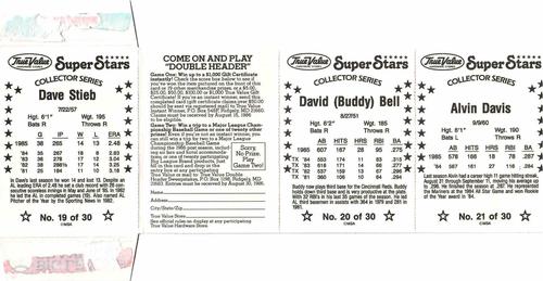 1986 True Value - Panels #19-21 Dave Stieb / Buddy Bell / Alvin Davis Back