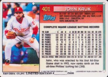 1994 R&N China Topps #401 John Kruk Back