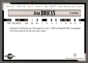 1998 Blueline Q-Cards Danville Braves #8 Jean Boscan Back