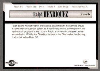 1998 Blueline Q-Cards Danville Braves #29 Ralph Henriquez Back