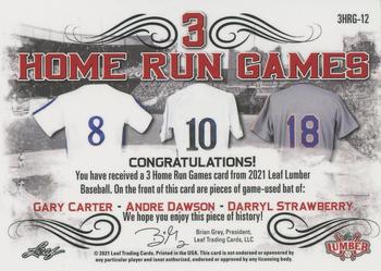 2021 Leaf Lumber - 3 Home Run Games Relics Emerald #3HRG-12 Gary Carter / Andre Dawson / Darryl Strawberry Back