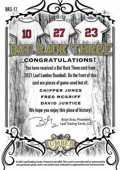2021 Leaf Lumber - Bat Rack Triple Relics Platinum #BR3-17 Chipper Jones / Fred McGriff / David Justice Back