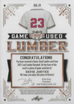 2021 Leaf Lumber - Game Used Lumber Bronze #GUL-24 David Justice Back