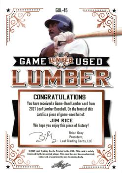 2021 Leaf Lumber - Game Used Lumber Bronze #GUL-45 Jim Rice Back