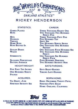 2021 Topps Allen & Ginter Chrome #30 Rickey Henderson Back