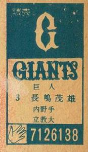 1958 Doyusha Team Name Back Menko (solid front, no borders) (JCM 30a) #7126138 Nagashima Back