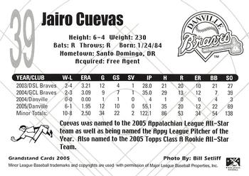 2005 Grandstand Danville Braves Update #NNO Jairo Cuevas Back