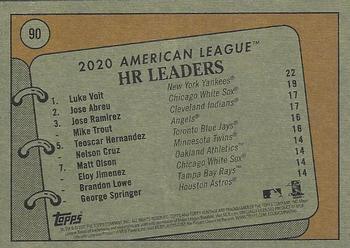 2021 Topps Heritage - Red #90 2020 AL HR Leaders - Mike Trout / Jose Abreu / Jose Ramirez / Luke Voit Back
