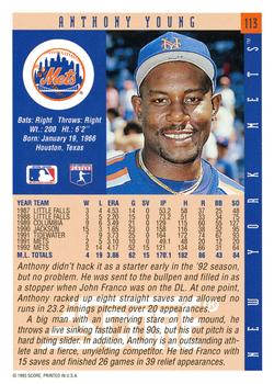 1993 Score #113 Anthony Young Back