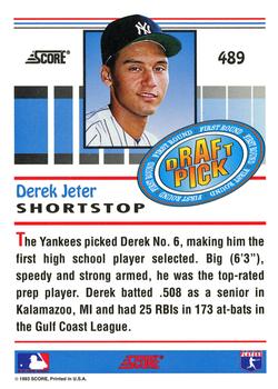 1993 Score #489 Derek Jeter Back