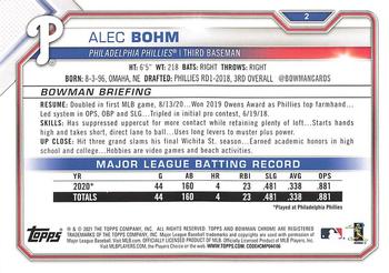 2021 Bowman - Blue #2 Alec Bohm Back