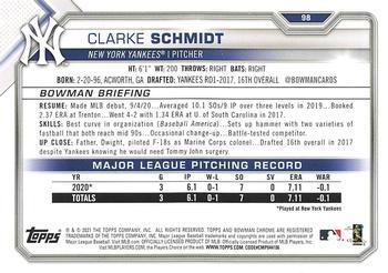 2021 Bowman - Blue #98 Clarke Schmidt Back