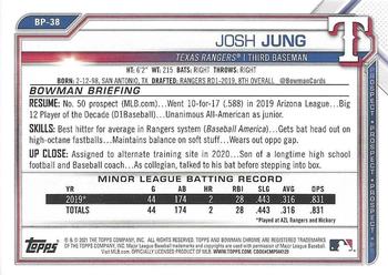 2021 Bowman - Prospects #BP-38 Josh Jung Back