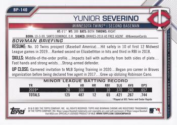 2021 Bowman - Prospects #BP-140 Yunior Severino Back