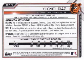 2021 Bowman - Chrome Prospects #BCP-76 Yusniel Diaz Back