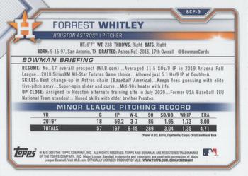 2021 Bowman - Chrome Prospects Green Refractor #BCP-9 Forrest Whitley Back