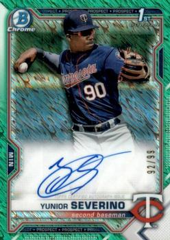 2021 Bowman - Chrome Prospect Autographs Green Shimmer Refractor #CPA-YS Yunior Severino Front
