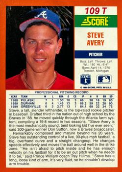 1990 Score Rookie & Traded - Promos #109T Steve Avery Back