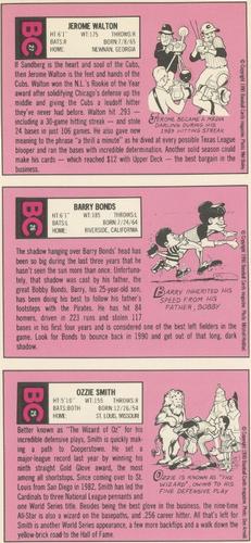 1990 Baseball Cards Magazine '69 Topps Repli-Cards - Panels #25-27 Ozzie Smith / Barry Bonds / Jerome Walton Back