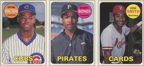 1990 Baseball Cards Magazine '69 Topps Repli-Cards - Panels #25-27 Ozzie Smith / Barry Bonds / Jerome Walton Front