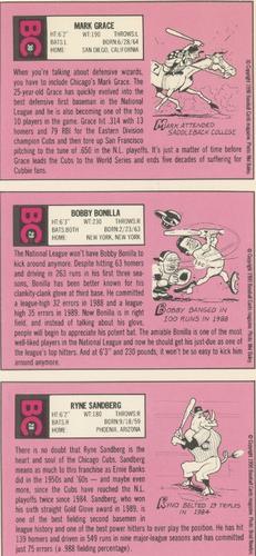 1990 Baseball Cards Magazine '69 Topps Repli-Cards - Panels #28-30 Ryne Sandberg / Bobby Bonilla / Mark Grace Back