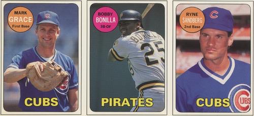 1990 Baseball Cards Magazine '69 Topps Repli-Cards - Panels #28-30 Ryne Sandberg / Bobby Bonilla / Mark Grace Front