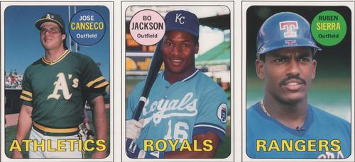 1990 Baseball Cards Magazine '69 Topps Repli-Cards - Panels #40-42 Ruben Sierra / Bo Jackson / Jose Canseco Front
