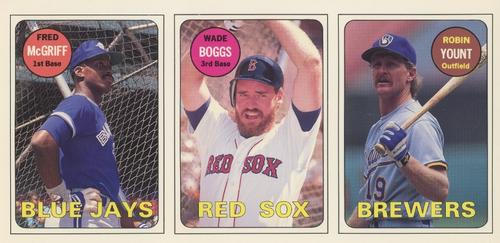 1990 Baseball Cards Magazine '69 Topps Repli-Cards - Panels #58-60 Robin Yount / Wade Boggs / Fred McGriff Front