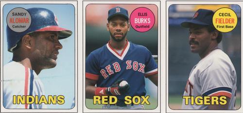1990 Baseball Cards Magazine '69 Topps Repli-Cards - Panels #61-63 Cecil Fielder / Ellis Burks / Sandy Alomar Front
