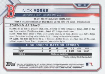 2021 Bowman - Chrome Prospects Mojo Refractor #BCP-114 Nick Yorke Back