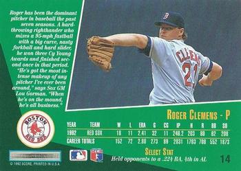 1993 Select #14 Roger Clemens Back