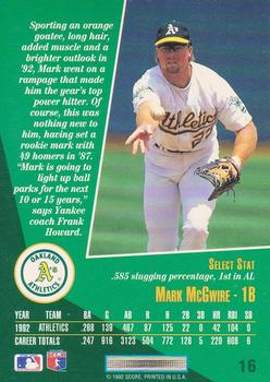 1993 Select #16 Mark McGwire Back