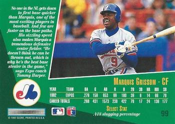 1993 Select #99 Marquis Grissom Back